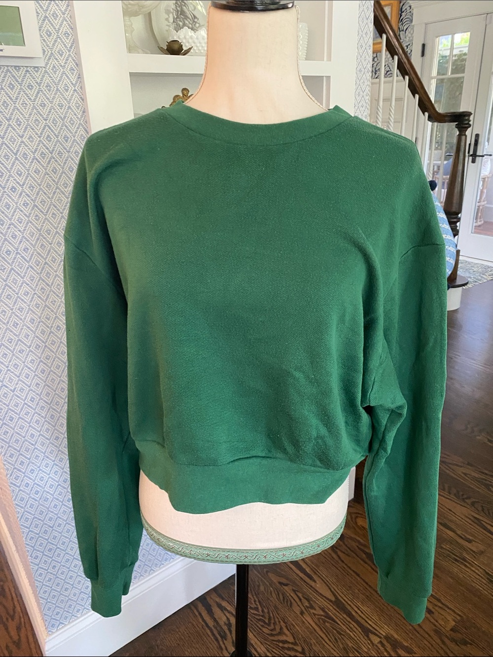 Reformation Emerald Green Fleece Cropped Sweatshirt